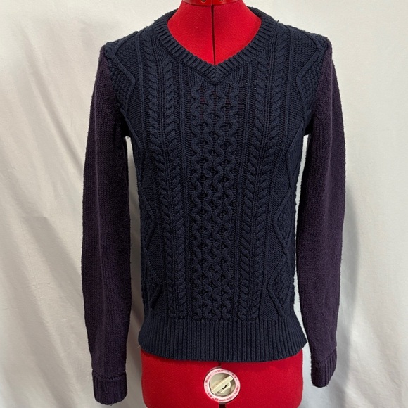 JW Anderson Navy V Neck Cable Knit Sweater - Picture 1 of 7